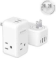 Vista 10 de TROND - Extensor de toma de corriente con enchufe giratorio de 360, divisor de 3 tomas de CA con 2 cargadores USB C PD de 20W, adaptador de enchufe