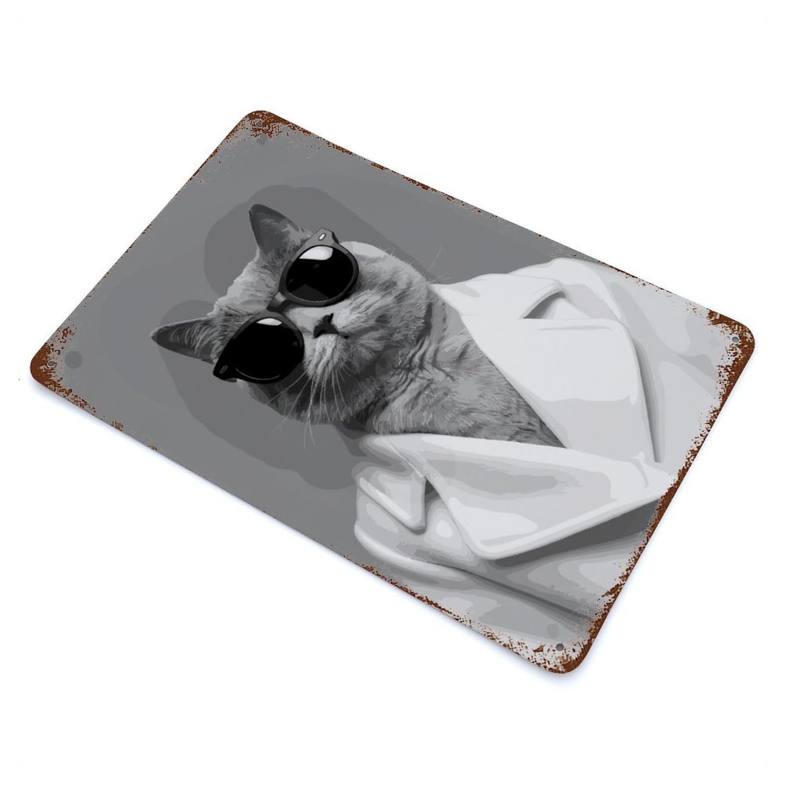 Distressed Metal Wall Sign with Cat Animals Portrait Design 11.8"x7.9", for Office, Studio And Wall Decor, Industrial Home Decor