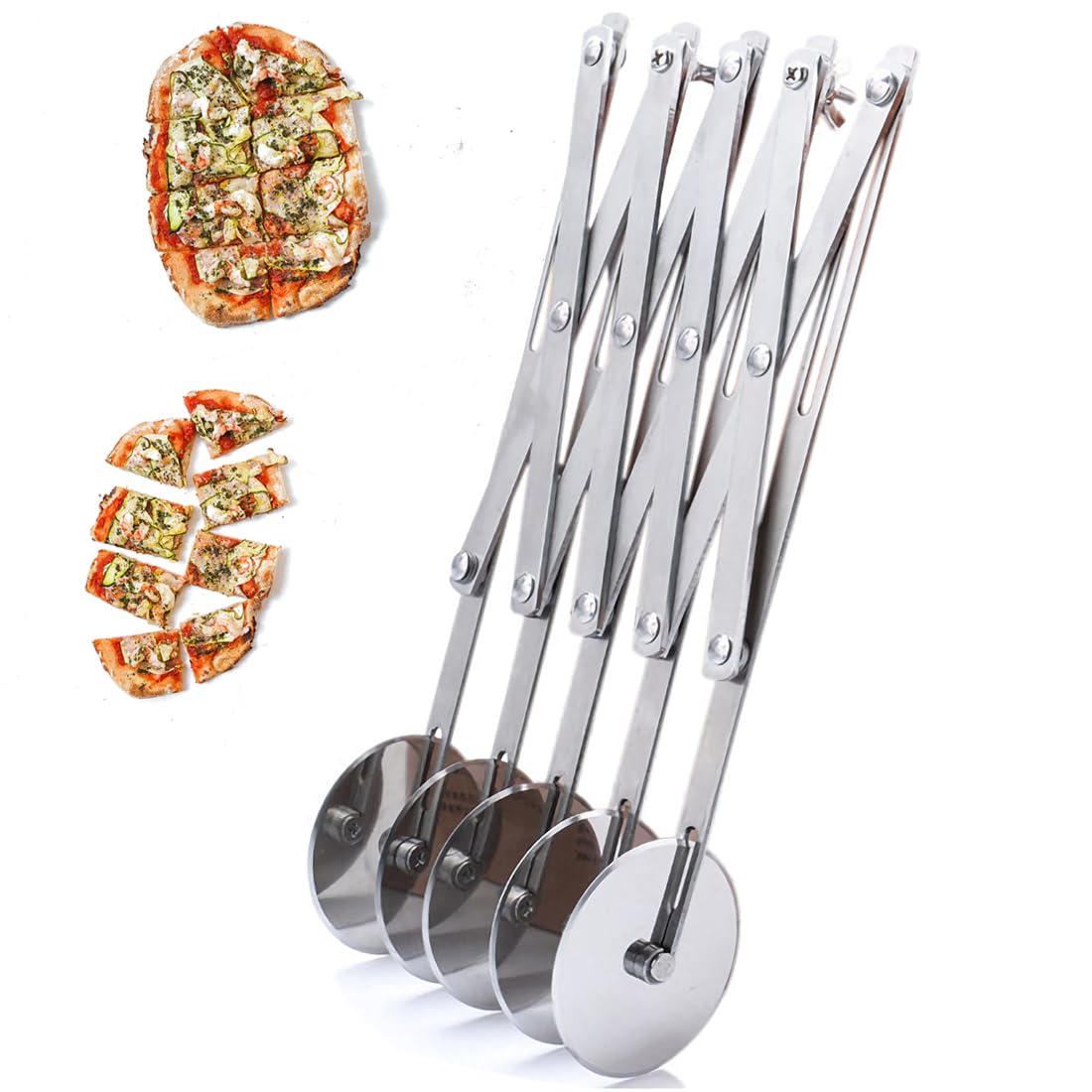Cortador De Masa De Acero Inoxidable Con 5 Ruedas Cortador De Pizza Y Pastas Lateral Para ReposteríA Cortapizzas Con Asa Para Hornear, PasteleríA, Pan (5 Wheel)