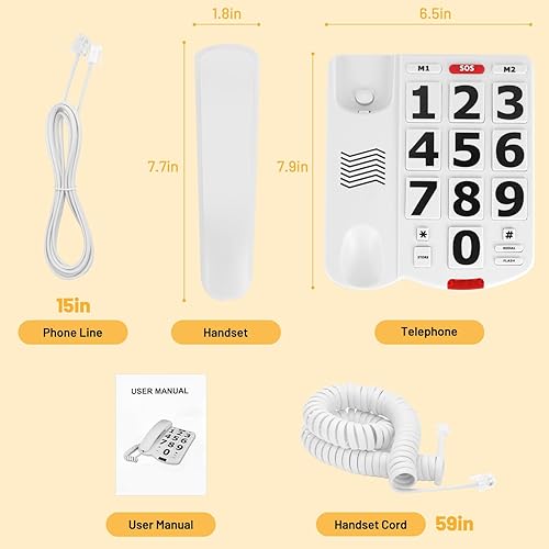 Miniatura 8 de Uvital Teléfono de botón grande para personas mayores, teléfono fijo para ancianos con botones grandes, 2 teclas de marcación rápida de un solo