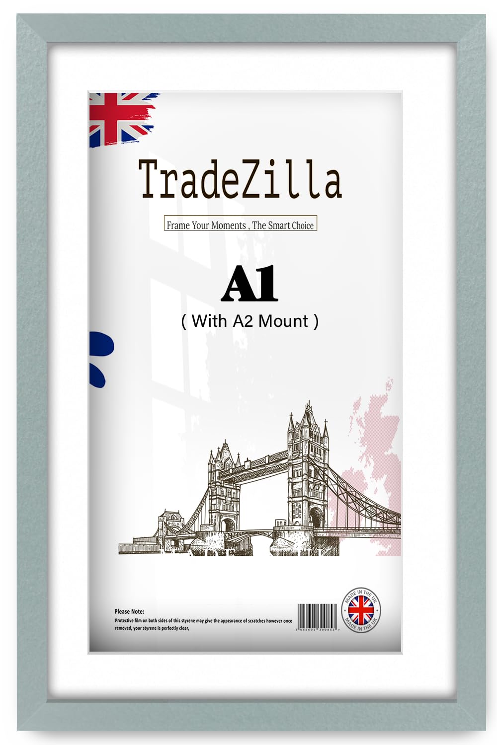TradeZilla | Engineered Wood Finish A1 (59.40 x 84.10 cm) with A2-(41.90 x 59.40 cm) White Mount Home & Office Frame | 23 Inch x 33 Inch Artwork, Picture, Decorative Display Frame [ Silver ] — image 1