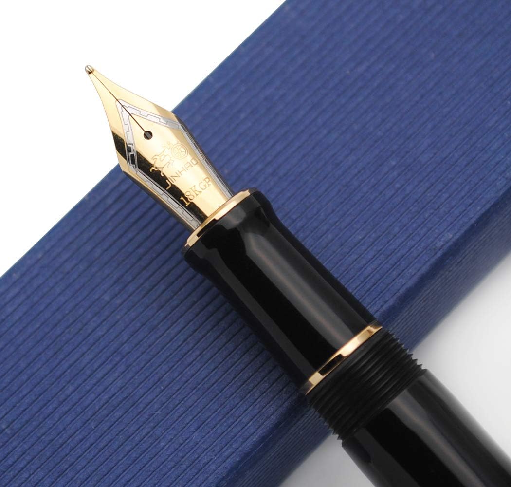 JINHAO Century Tofu 100 18KGP Golden Plated Resin Fountain Pen (Black with Golden Clip, Medium Nib) - Image 5