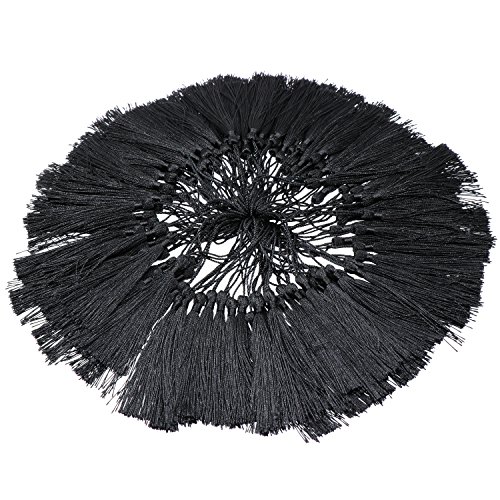 Image of VAPKER 100 Black Silky Tassels 13cm /5-Inch with 2-Inch Cord Loop for Jewelry Making, DIY Projects, Bookmarks