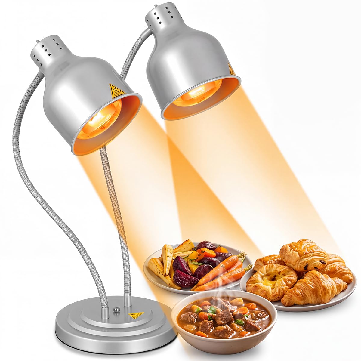 Lampada Riscaldante Doppia per Cucina | Scaldavivande con 2 Lampadine da 250W, Tubo Flessibile Regolabile da 70cm, Ideale per Buffet, Ristoranti, Cucine e Catering
