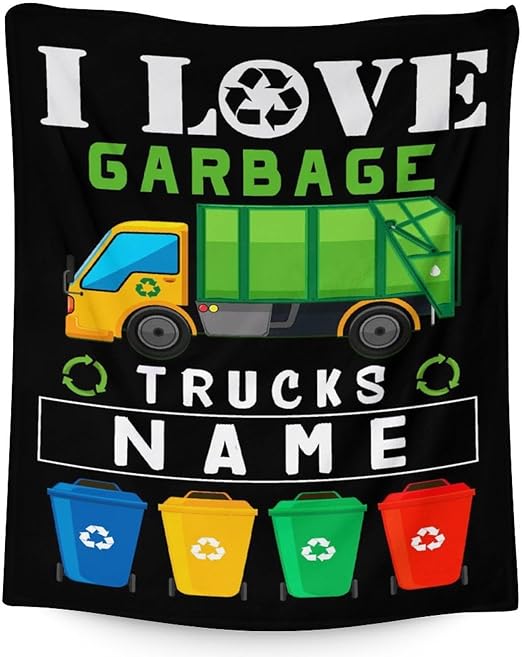 Mercuryelf Custom Garbage Truck Blanket Gift - 30x40 Inches Funny Throw Blankets for Kids - Black Soft, Fuzzy & Warm Throws for Lap, Crib