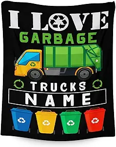 Mercuryelf Custom Garbage Truck Blanket Gift - 30x40 Inches Funny Throw Blankets for Kids - Black Soft, Fuzzy & Warm Throws for Lap, Crib