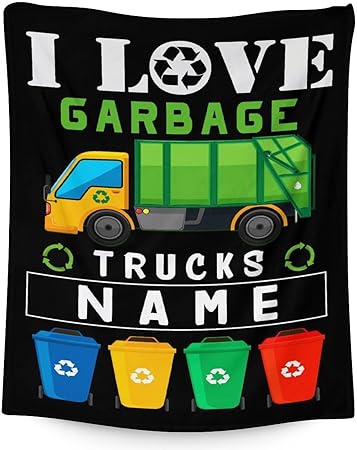 Mercuryelf Custom Garbage Truck Blanket Gift - 30x40 Inches Funny Throw Blankets for Kids - Black Soft, Fuzzy & Warm Throws for Lap, Crib