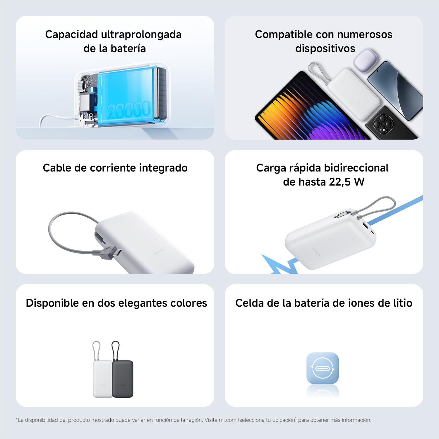 Xiaomi 22.5W Power Bank 20000mAh (Integrated Cable) Gris Claro