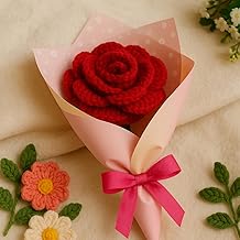 Clapjoy Handmade Crochet Rose Flower – Wool Artificial Flower Gift for Birthday, Valentine’s Day, Anniversary & Festive Occasions (Red Rose Bouquet3)