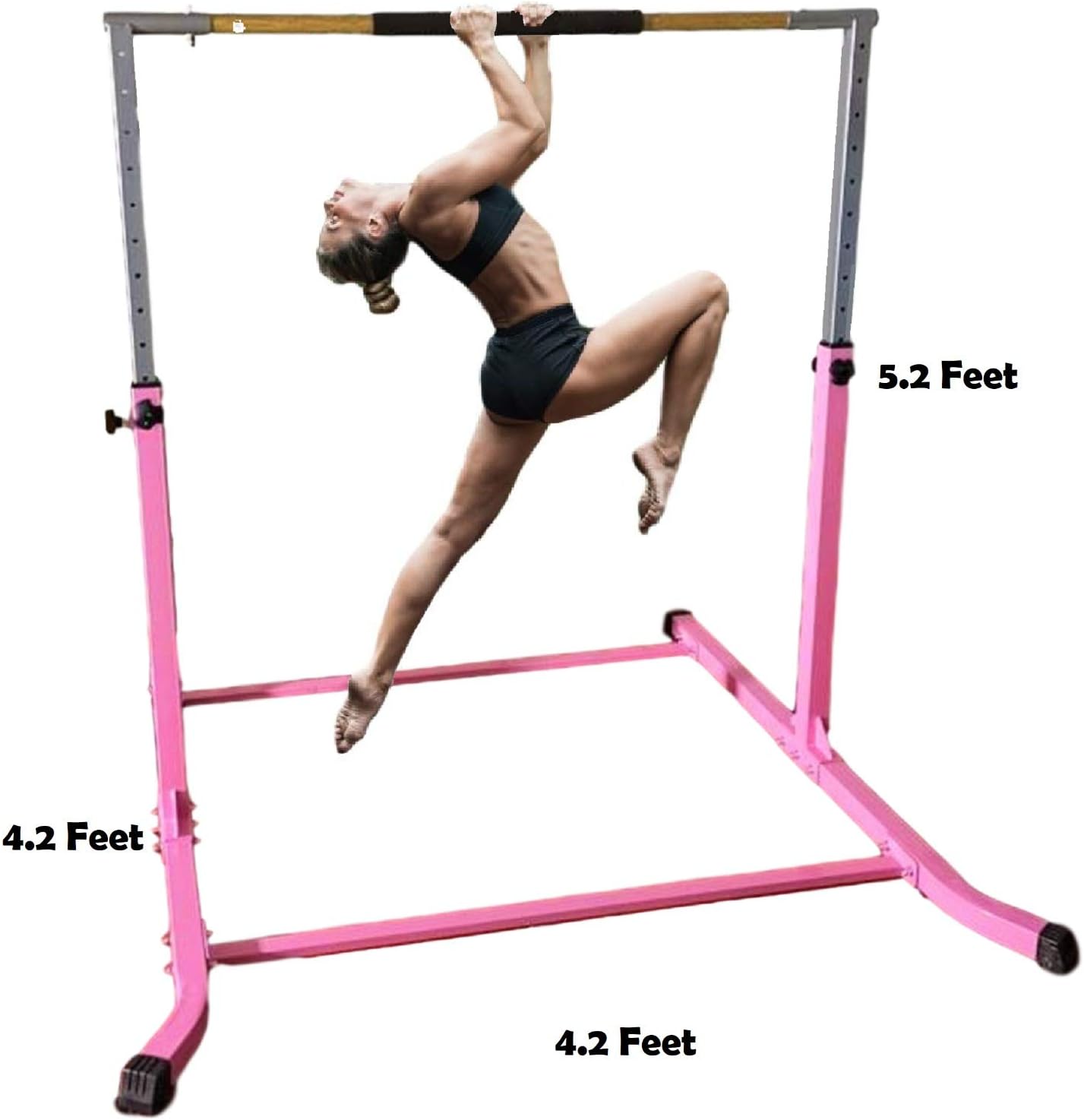 Expandable Gymnastics Kip Bar Horizontal Bar Junior Gymnastic Training High Bar Asymmetric Bar 13 Level Height Adjustable 3 to 5 FT Cushioned Bar & Curved Legs (Pink)