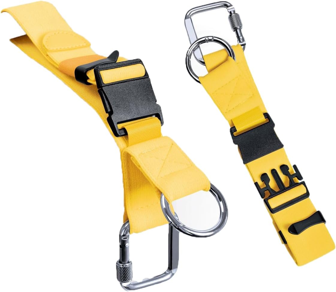 Luggage Straps Jacket Gripper with Square Carabiners & Ring Hooks Adjustable Baggage Suitcase Straps Belts Bag Travel Accessorie,Yellow