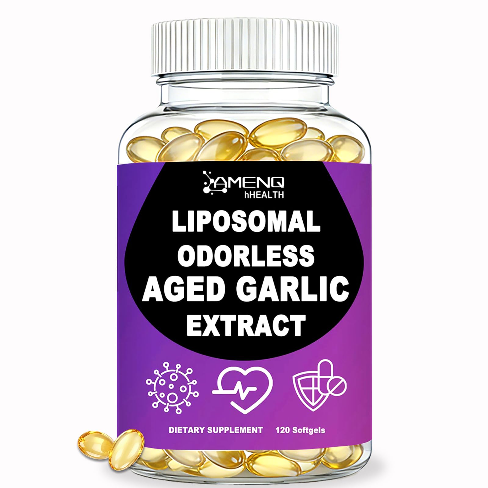 Aged Odorless Garlic Extract 800mg, Easy Softgels for Daily Heart Wellness