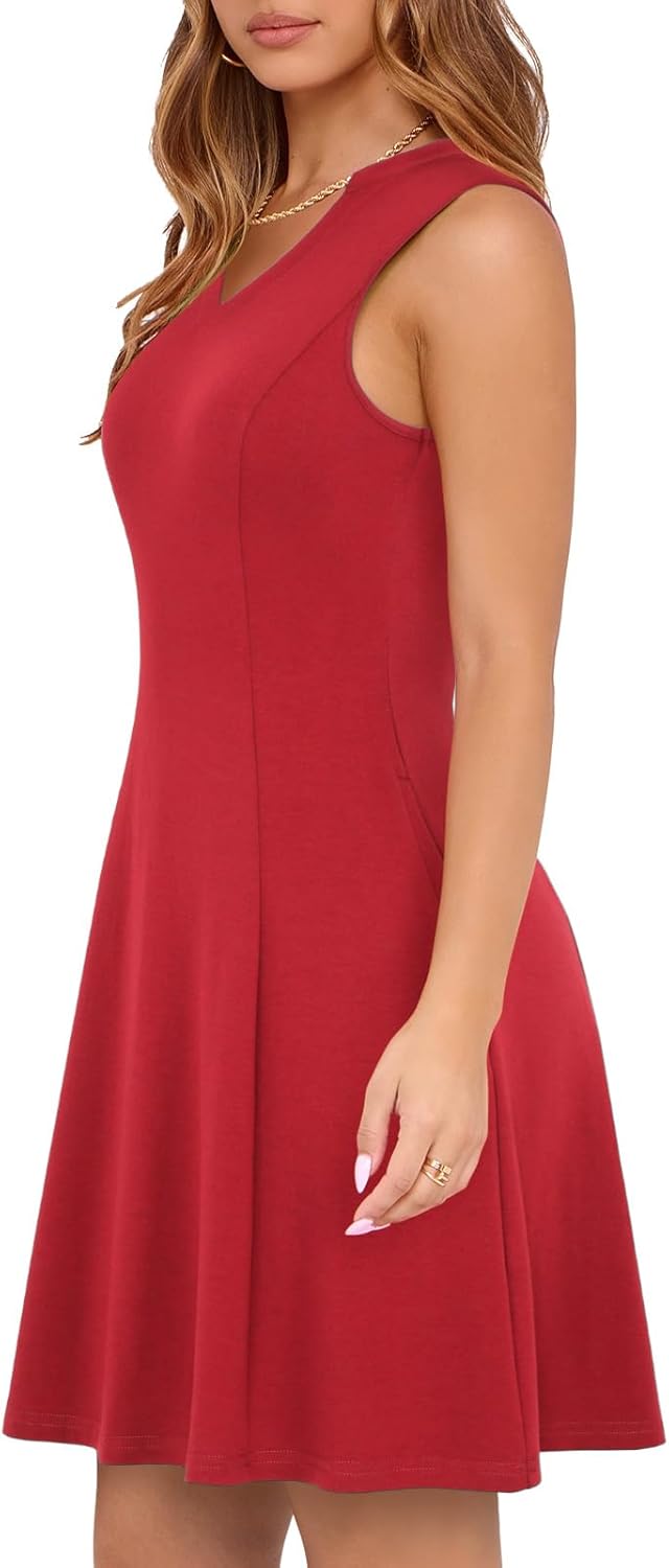 Womens Elegant Classy A-Line V Neck Mini Business Casual Work Dresses Party Cocktail Short Dress with Pockets - Image 4
