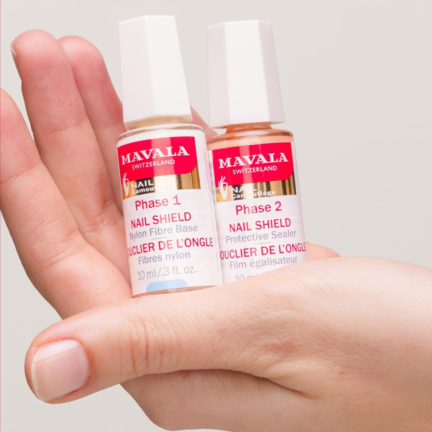 Mavala Nail Shield, 2 Count, Phase 1 & 2, Clear Nail Polish Top Coat, Nail Strengthener, Nail Growth & Nail Hardener Treatment, Nail Care and Repair for Brittle or Split Nails