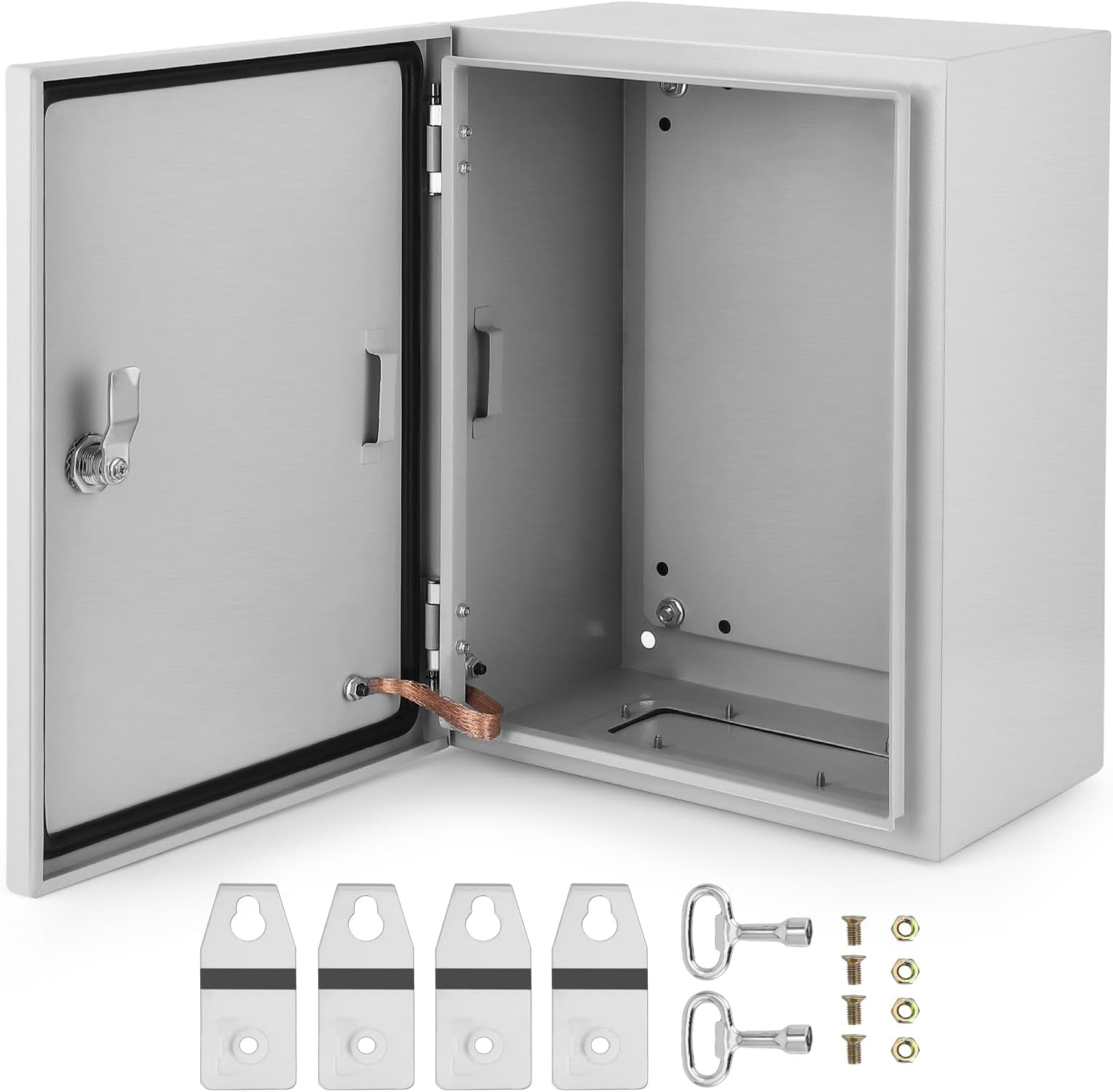 Electric Enclosure Box IP66 Waterproof, Metal Junction Box, Wall Mounted Steel Electrical Cabinet with Lock & Mounting Plate for Outdoor