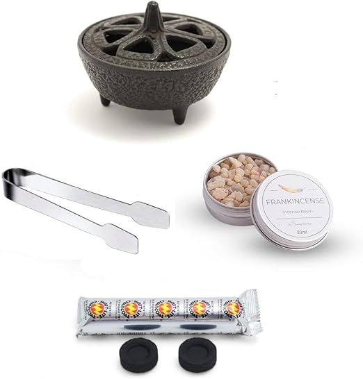 Incense Burner Kit with 30ml tin of fresh Frankincense Cast iron