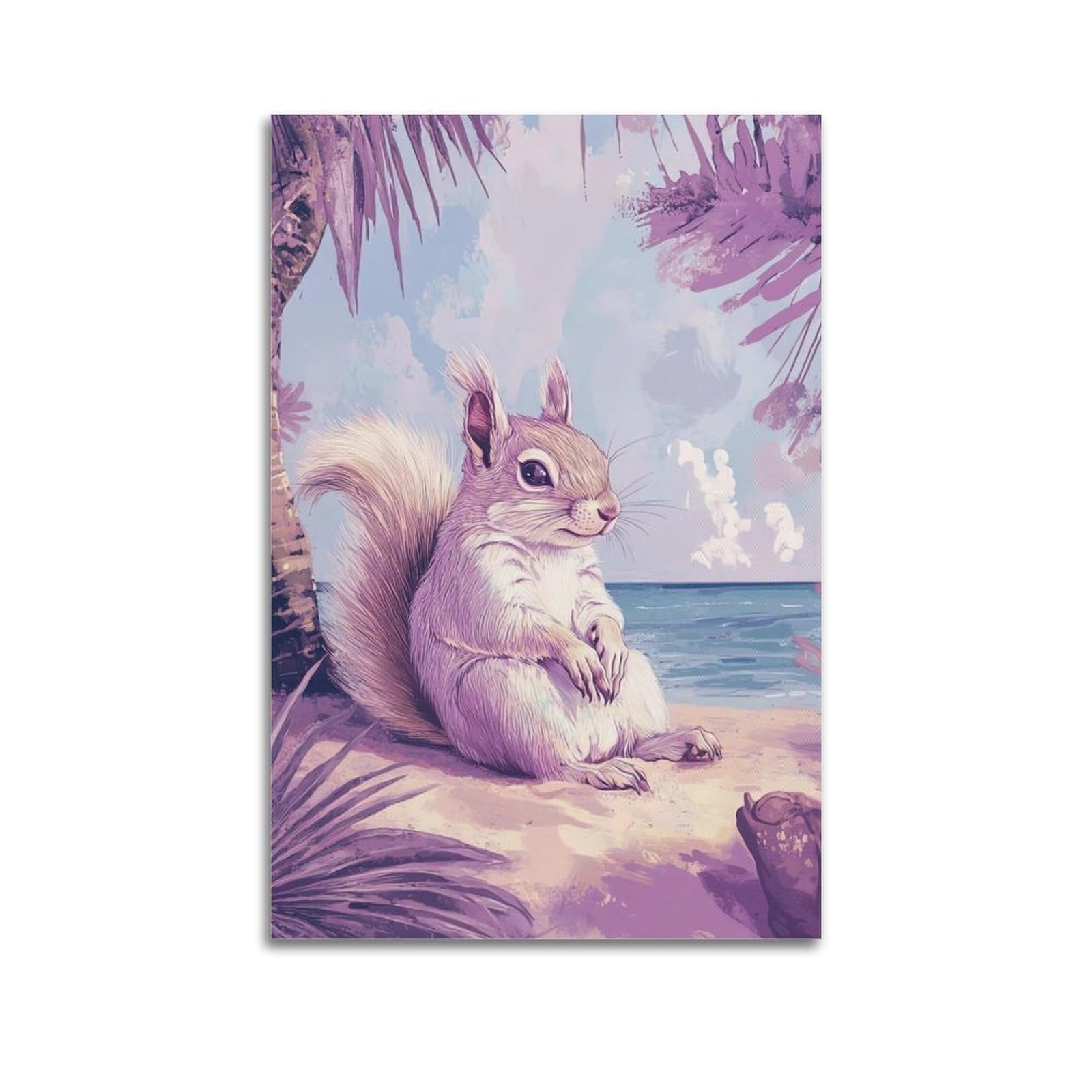WZKTCL Animal Poster Squirrel on The Beach Poster Decorative Painting Canvas Wall Posters And Art Picture Print Modern Family Bedroom Decor Posters 24x36inch(60x90cm)