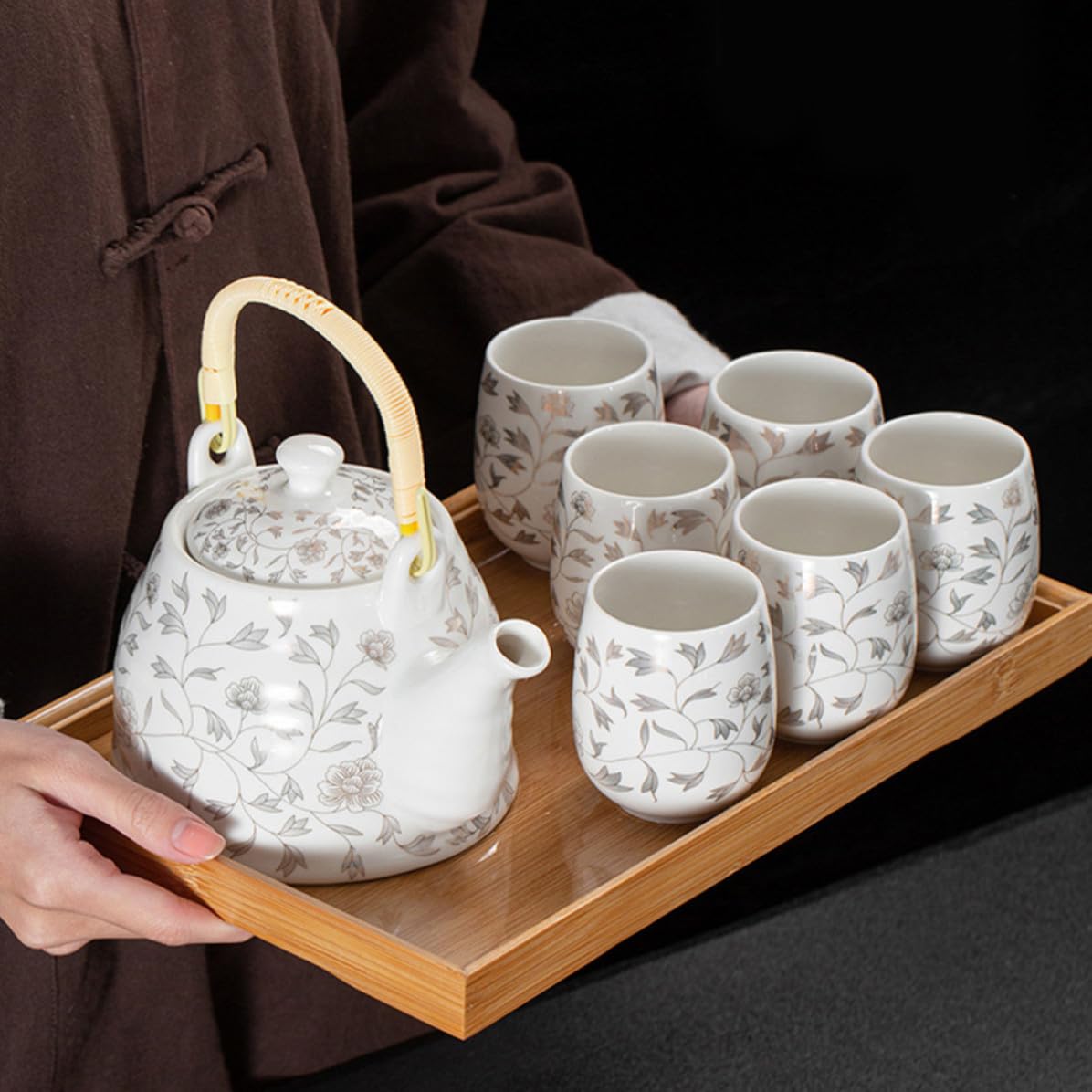 Juego de Té de Porcelana White Tetera 950ml y Tazas
