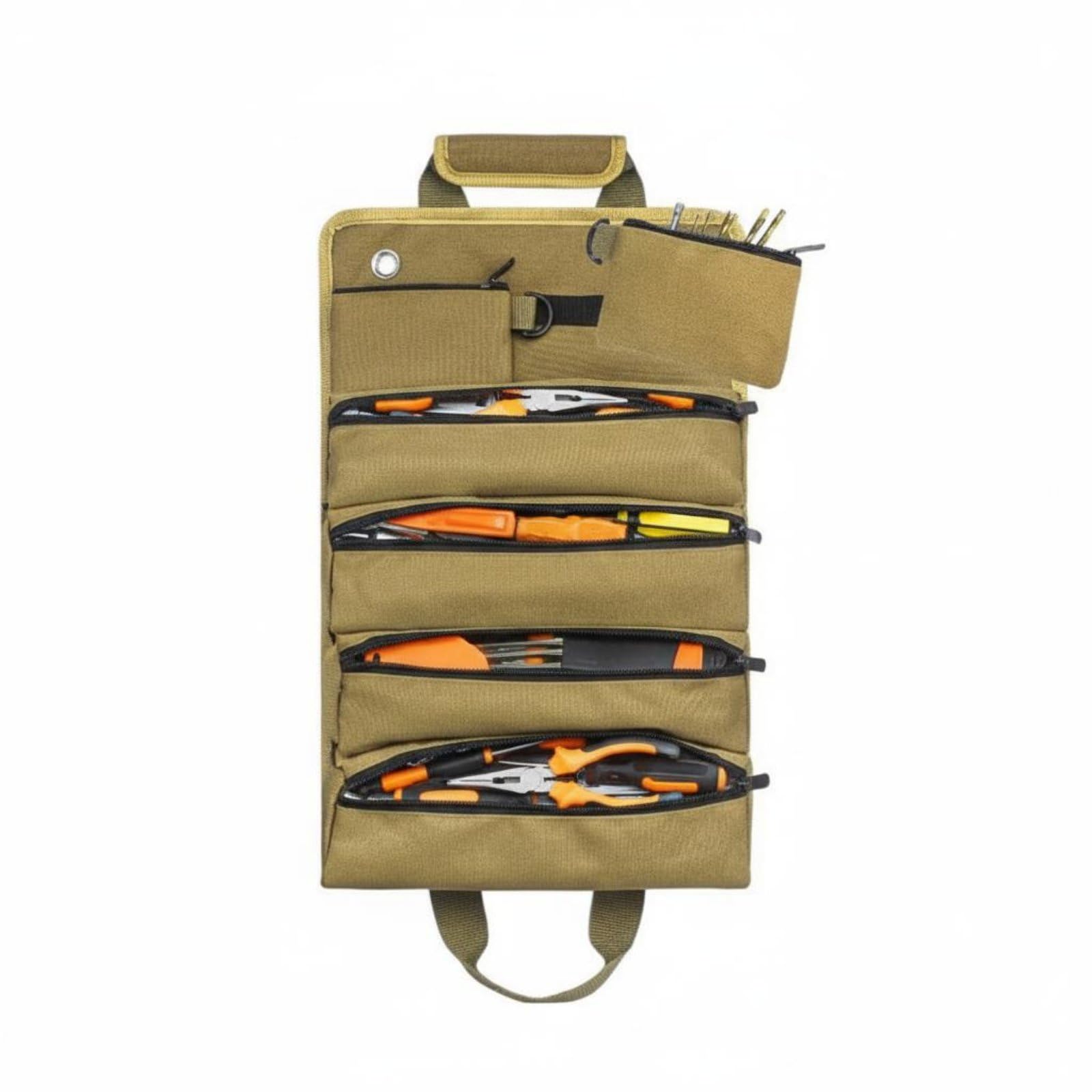 Multi-Pocket Roll Up Tool Bag Easy Carry Khaki Large | Efficient Organization Long-Lasting Space-Saving Versatile Portability Multi-Purpose Large Khaki-image-46
