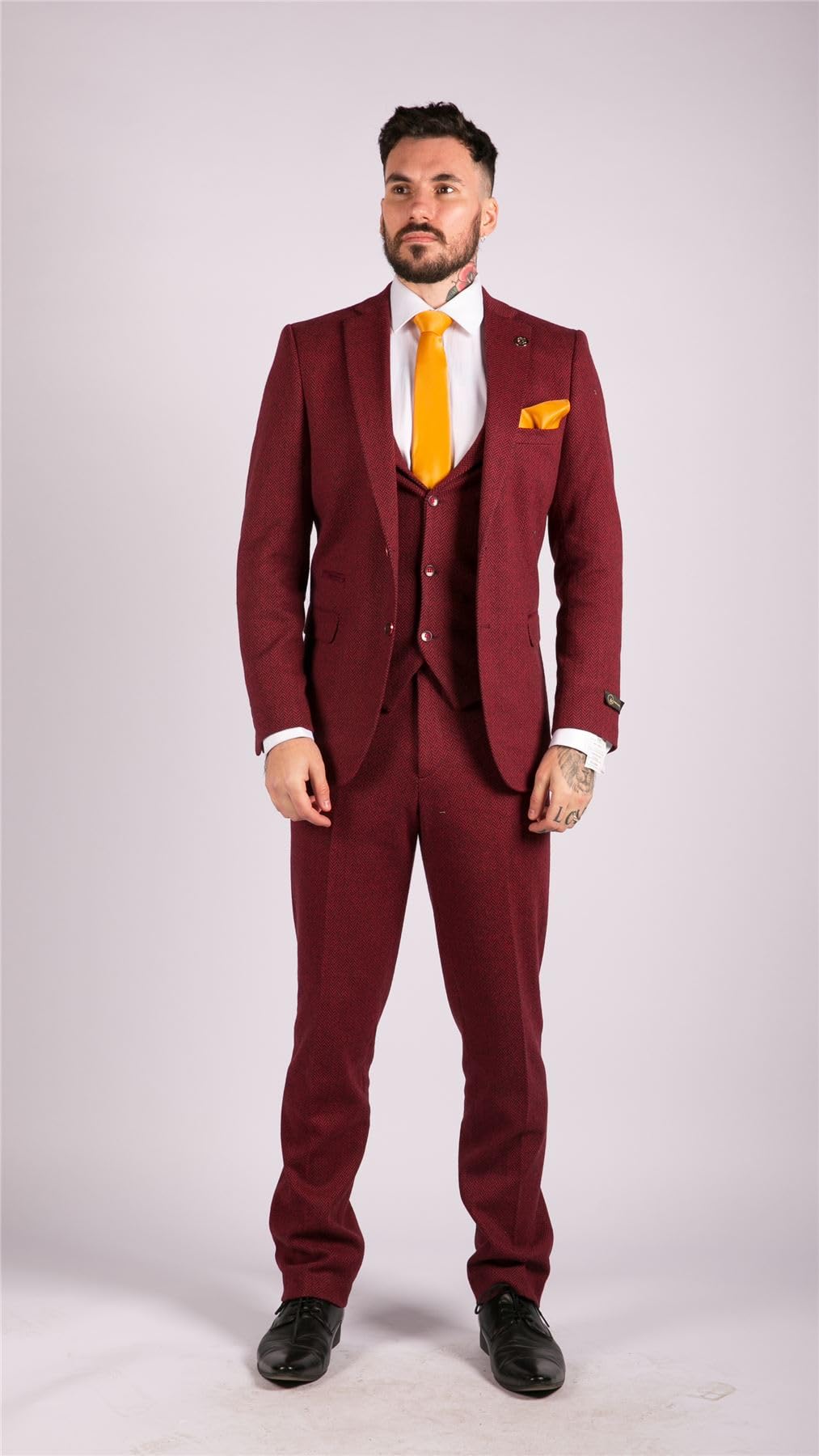 TruClothing.com Abito da Uomo 3 Pezzi Bordeaux Nero Classico in Lana Tweed