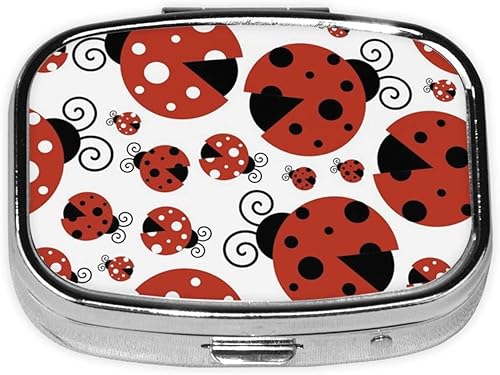 Mariquita de dibujos animados cuadrado mini pastillero organizador de medicina de viaje compartimentos portátiles caja de píldoras de metal