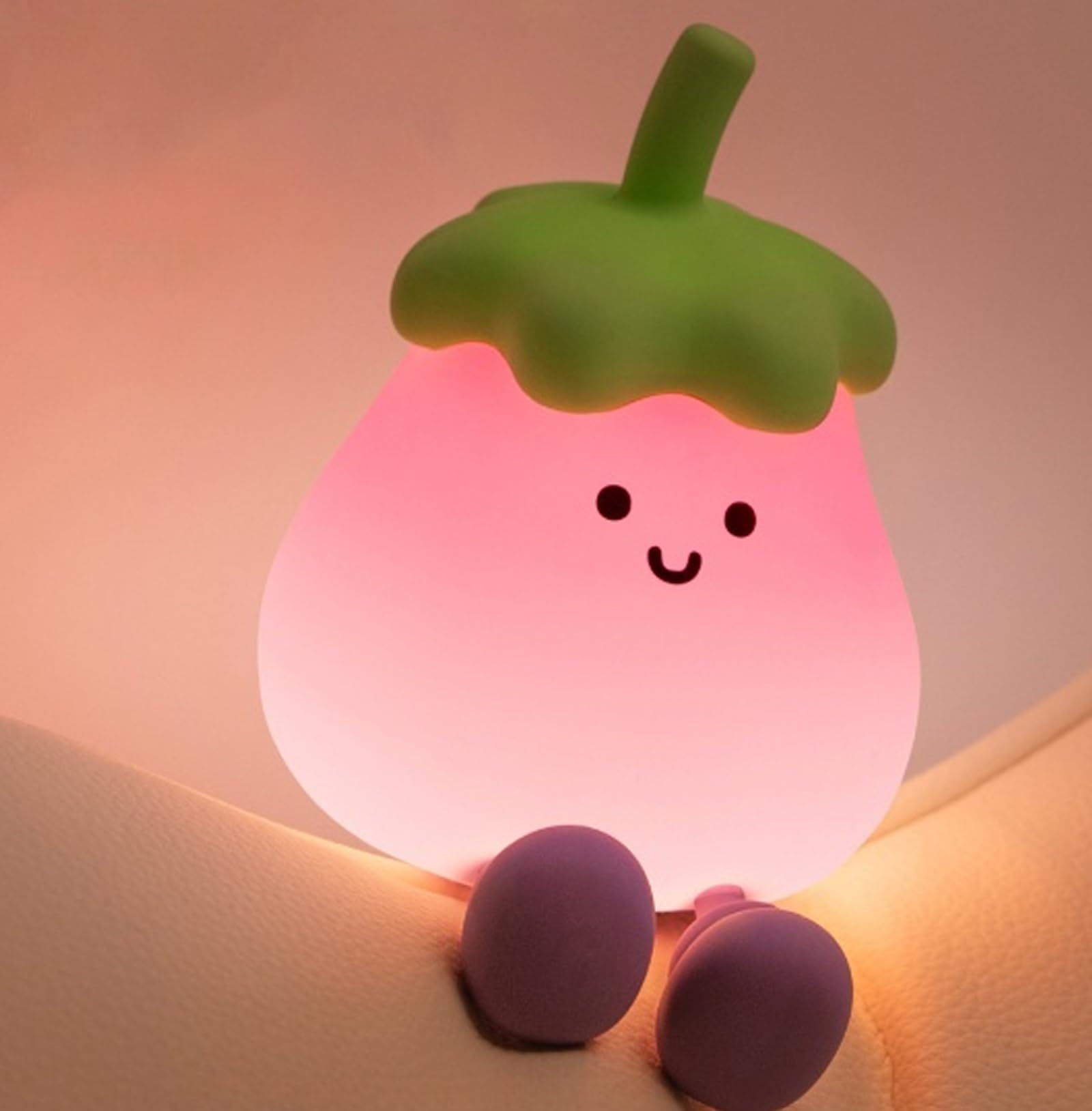 ONXE Night Light for Kids,3 Level Dimmable Baby Night Light,Cute Lamps Silicone Light Up Eggplant,Rechargeable Timer Bedside Touch Lamp for Breastfeeding Baby Nursery,Toddler Kids Room Decor (Purple)
