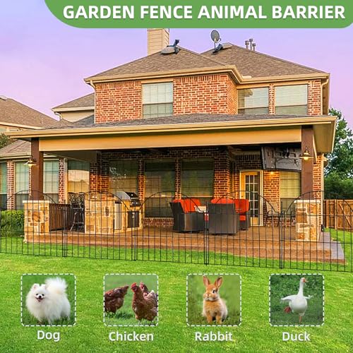 10 Panels No Dig Decorative Outdoor Garden Fence, 24in (H) x20ft (L) Animal Barrier Fencing for Dog, Arched Flower Bed Edging, Rustproof Metal Wire Panel Border with Temporary Ground Stakes - Thumbnail 7