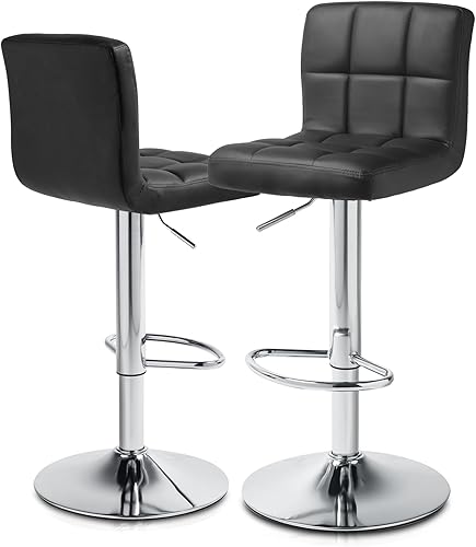 Miniatura 68 de MoNiBloom Juego de 2 taburetes de bar ajustables de piel sintética, giratorios, altura de mostrador, moderno taburete cuadrado con respaldo para
