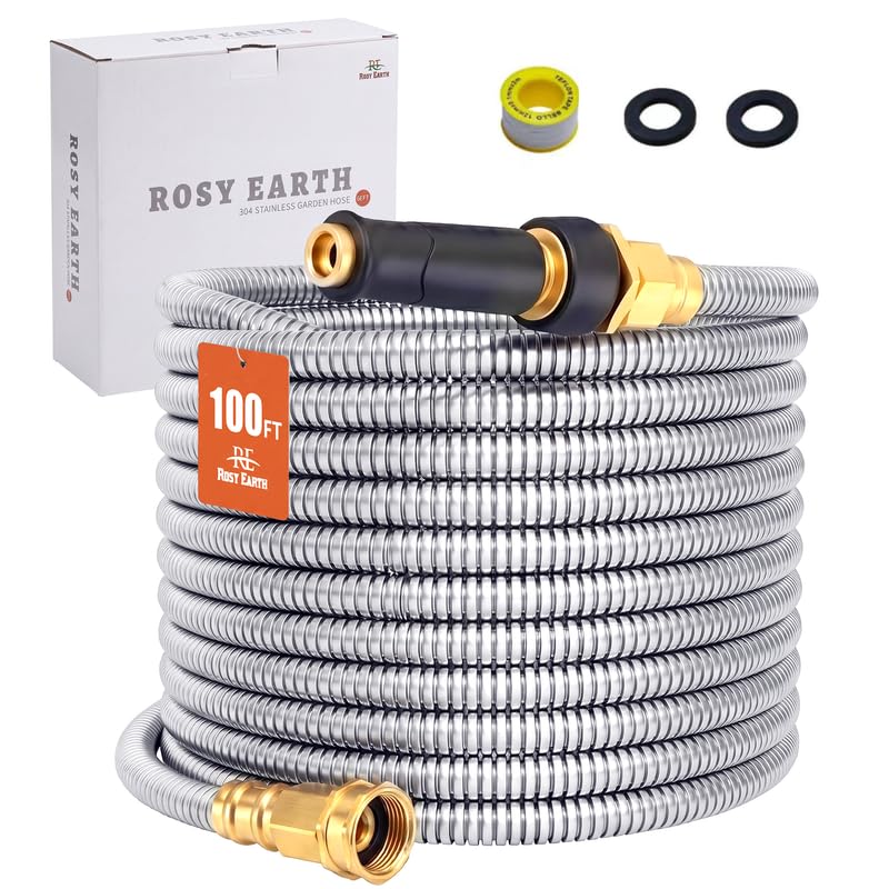 Rosy Earth Stainless Steel Garden Hose 100 FT, Heavy...