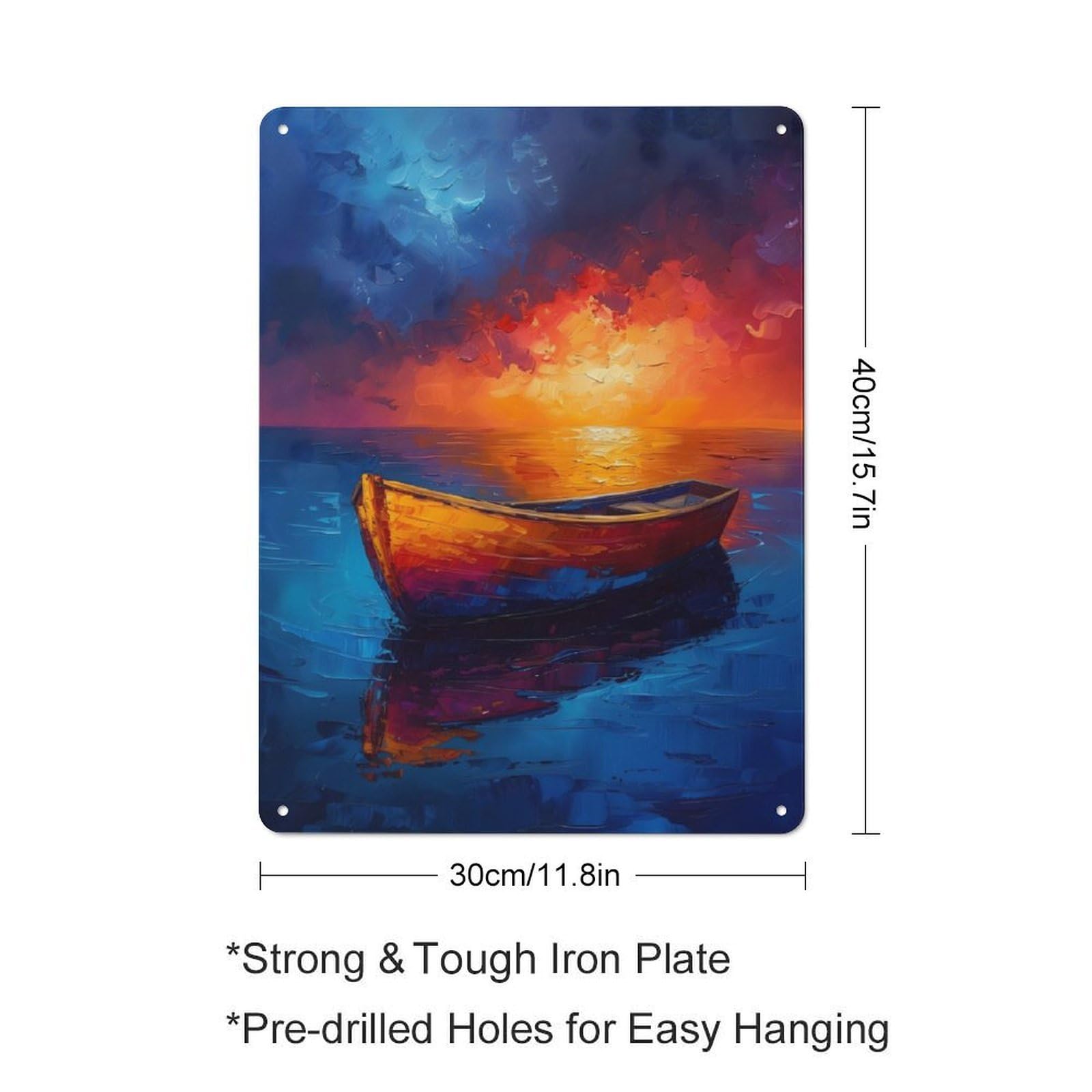 Junmoney Sunset Boat Modern Retro Metal Wall Art Sign 40X30cm, Studio Wall Art For Modern Home, Workshop, Office Or Cafe