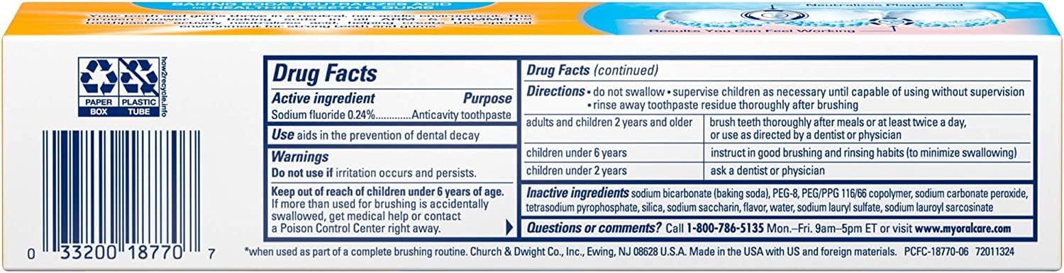 ARM & HAMMER PeroxiCare Tartar Control Toothpaste Baking Soda & Peroxide, Fresh Mint 6 oz (Pack of 2) : Health & Household