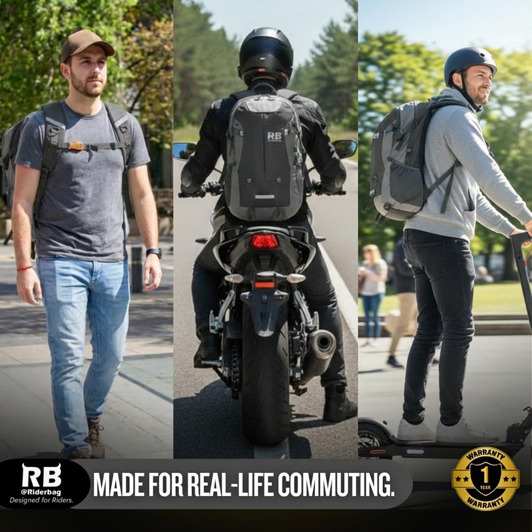 riderbag Reflektierender Motorradrucksack, leichter Laptoprucksack für Motorradfahrer. Reiserucksack. Fahrrad Sicherheit im Dunkeln. Mit optionalem Rückenprotektor