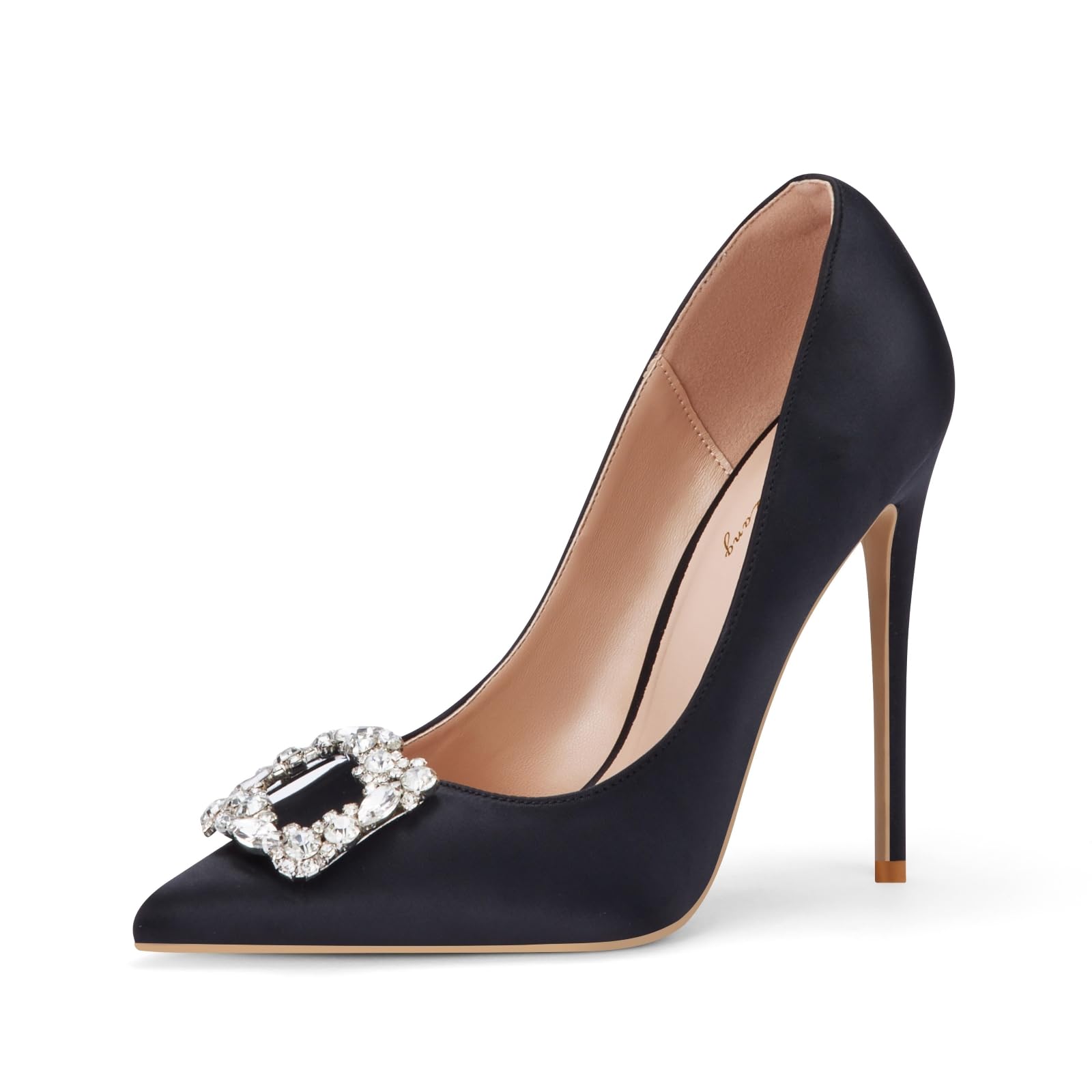 Zhabtuc Donna Décolleté Spillo 12cm Strass Glitter Raso Punta Chiusa Sposa Festa,36-42 EU