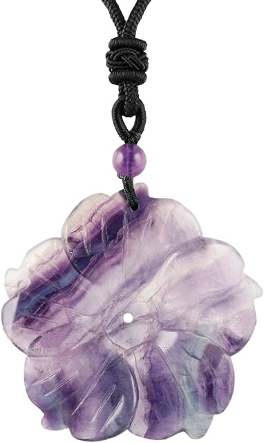 Nupuyai Carved Stone Crystal Flower Pendant Necklace for Women, Energy Healing Pendant with Adjustable Cord