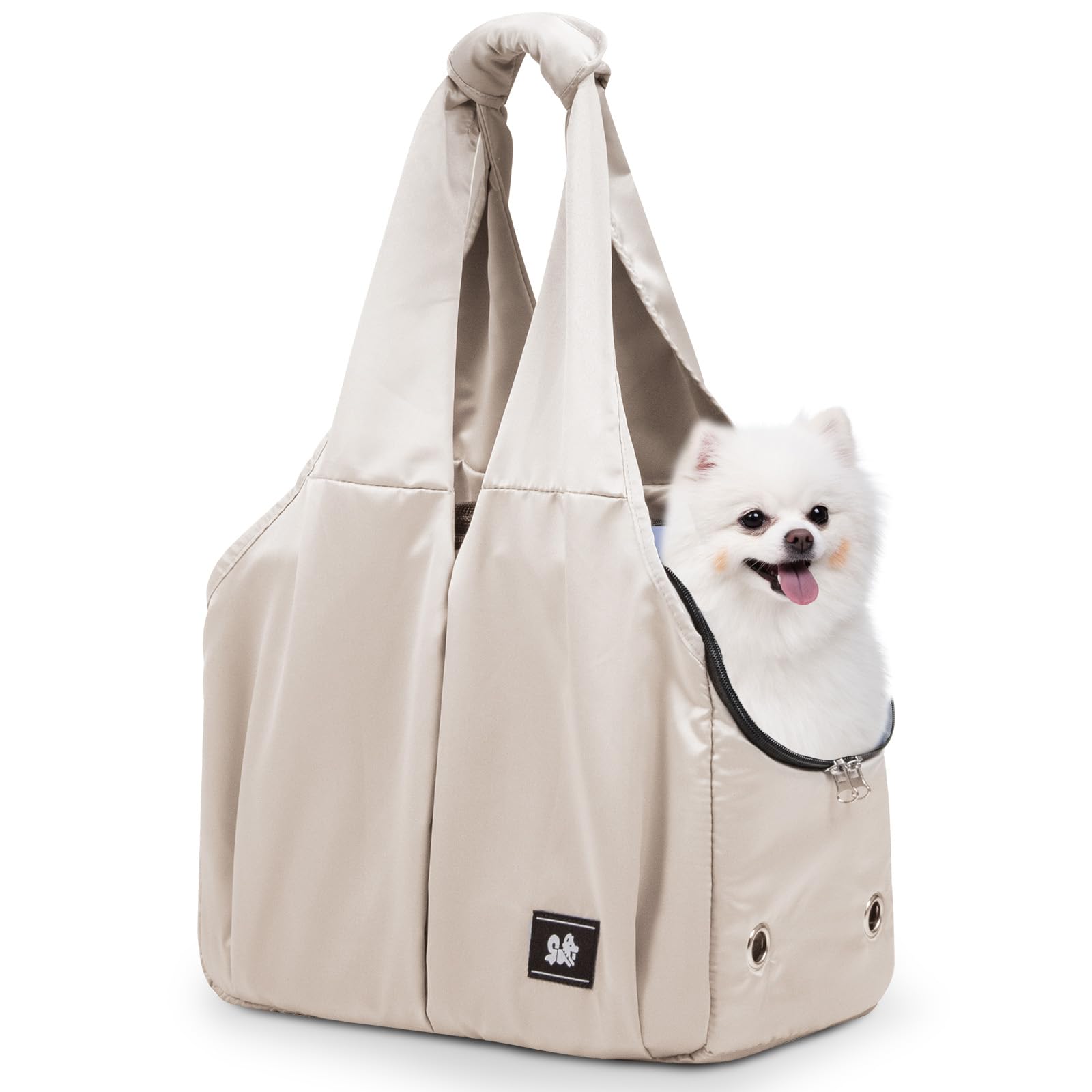 Dog Purse Carrier for Small Dogs, Cats, and Puppies – Soft-Sided Travel Pet Tote Bag with 4 Large Pockets, Foldable, Lightweight, Fits Pets up to 15 lbs, for Travel, Outings (Beige)