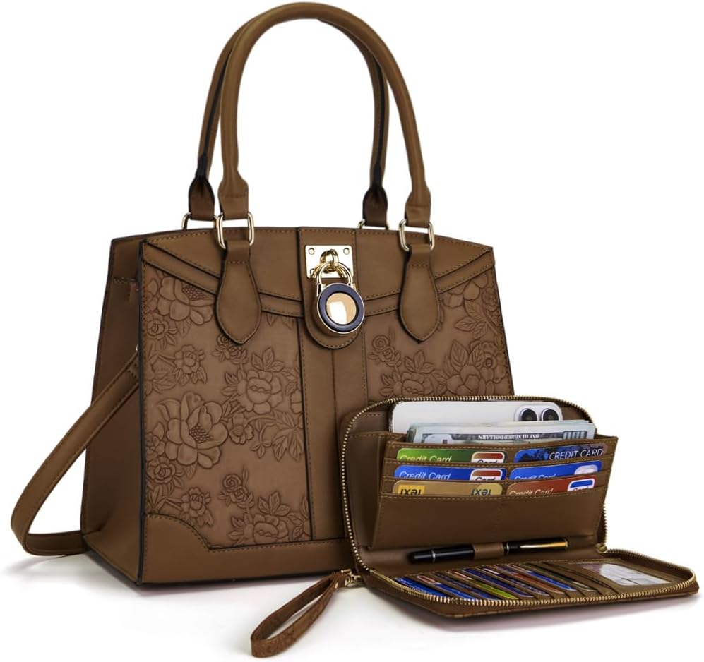 Qiyuer Purses with RFID Wallet Set, Women’s PU Leather Handbag Medium Crossbody Satchel Top Handle Shoulder Tote Bag | PU leather, Smooth zipper, Imported, Sturdy