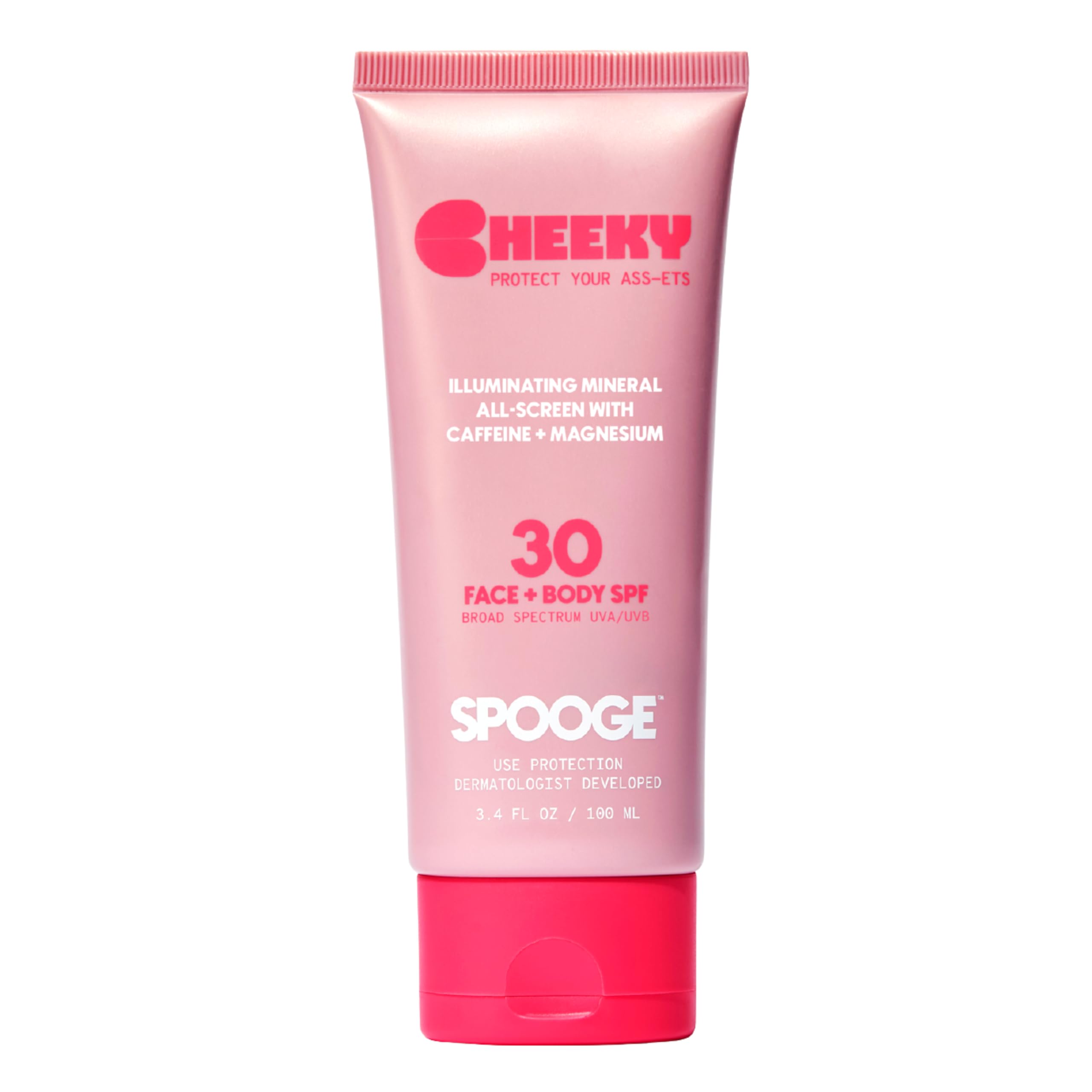 SPOOGE Cheeky Mineral All-Screen - SPF 30 Shimmer Body Sunscreen with Caffeine - Dermatologist Developed Reef Safe Skincare