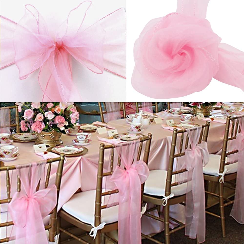 Decorazione di Nozze Fiocco per sedie in Organza per Feste di Natale Forniture per Decorazioni per sedie per Hotel di Halloween (Confezione da 50 Pezzi Rosa)