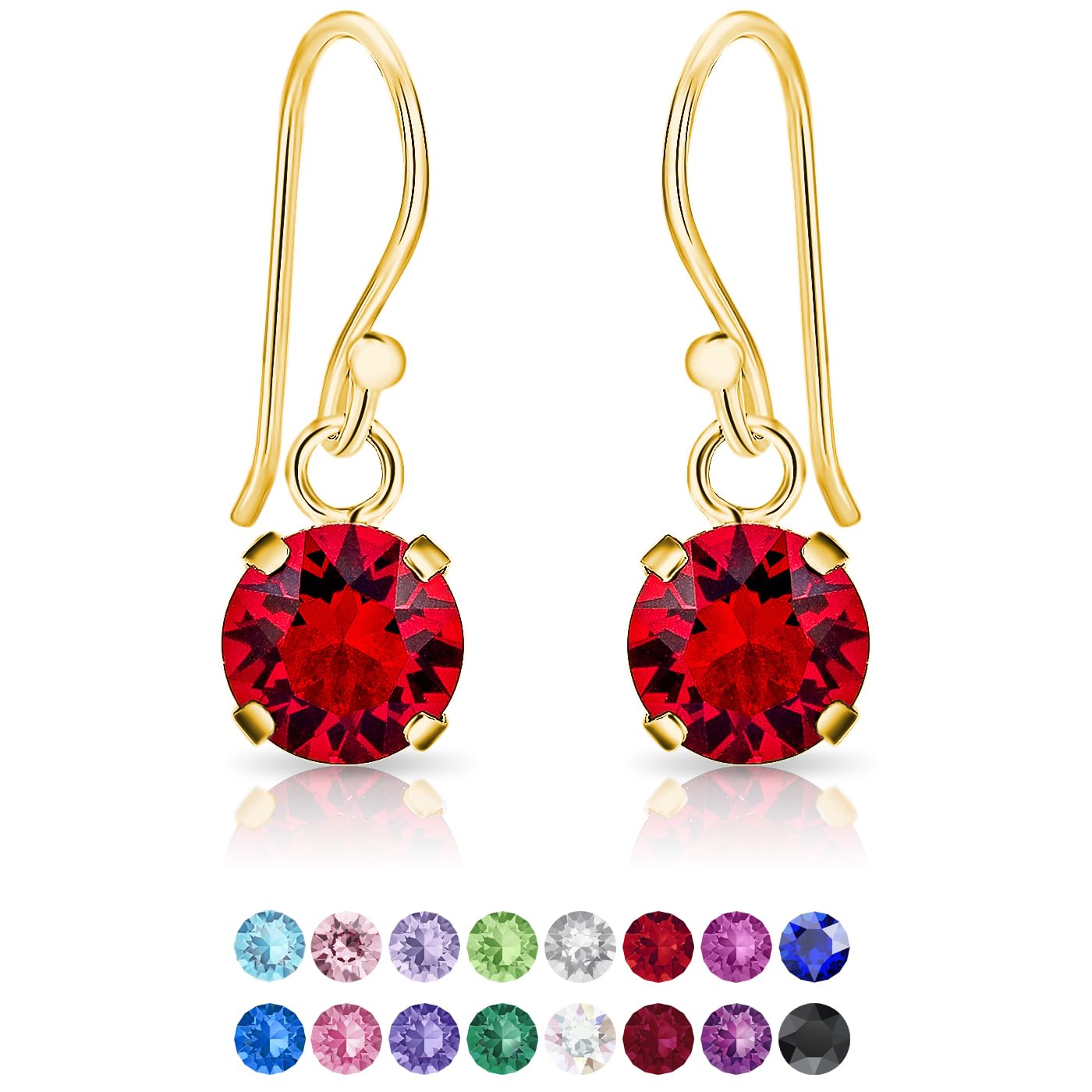 DTPsilver Pendientes Pequeños de Colores - Pendientes Plata de Ley 925 Chapado en Oro Amarillo con Cristal Swarovski® Elements - Pendientes Colgantes Dorados - Diámetro: 6 mm