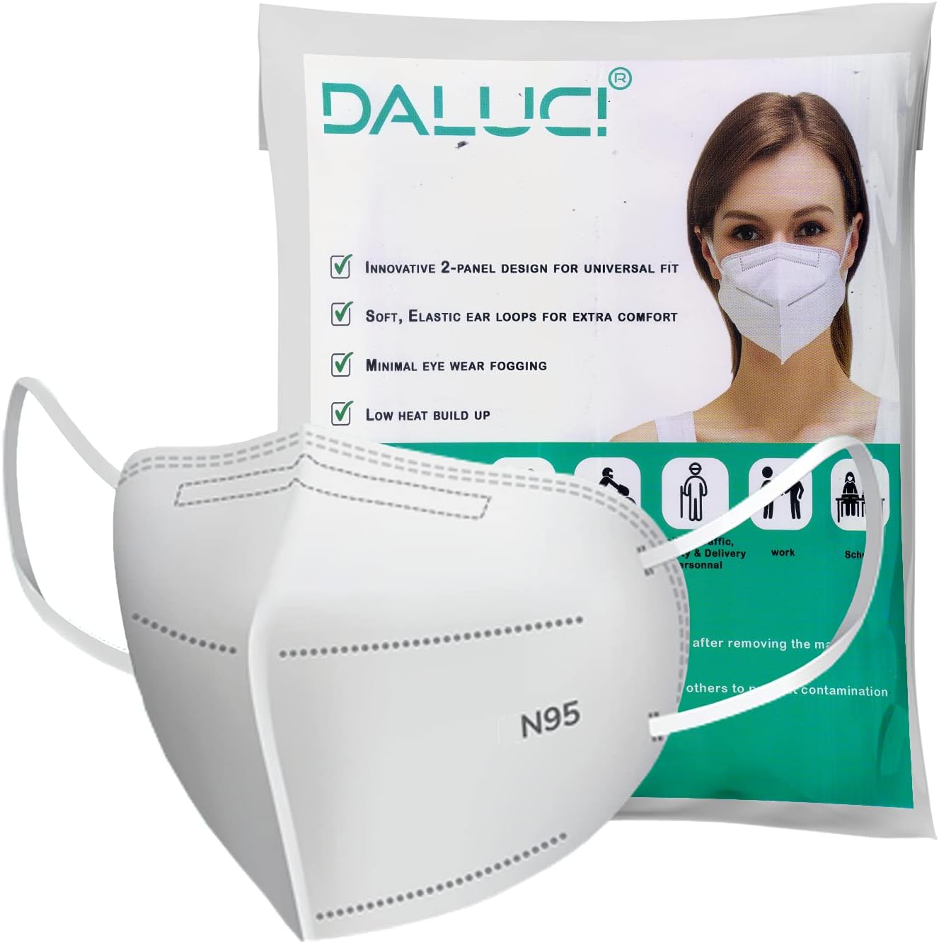 Daluci Anti Pollution N95 Reusable Unisex Non Woven fabric Face Mask, Ear Loop Style (Pack of 10) Protective Fold Flat Mask With 5 Layered Filtration, Without Valve