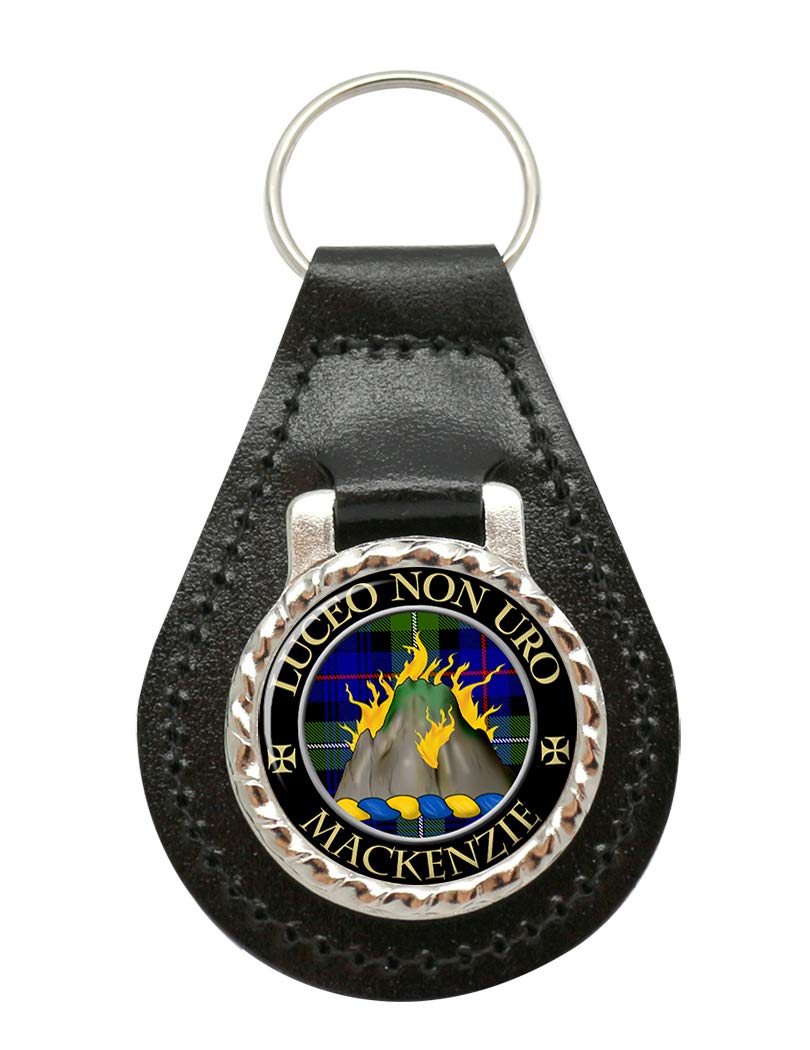 Giftshop Uk Unisex Black Leather And Silver Metal Mackenzie Scottish Clan Leather Key Fob
