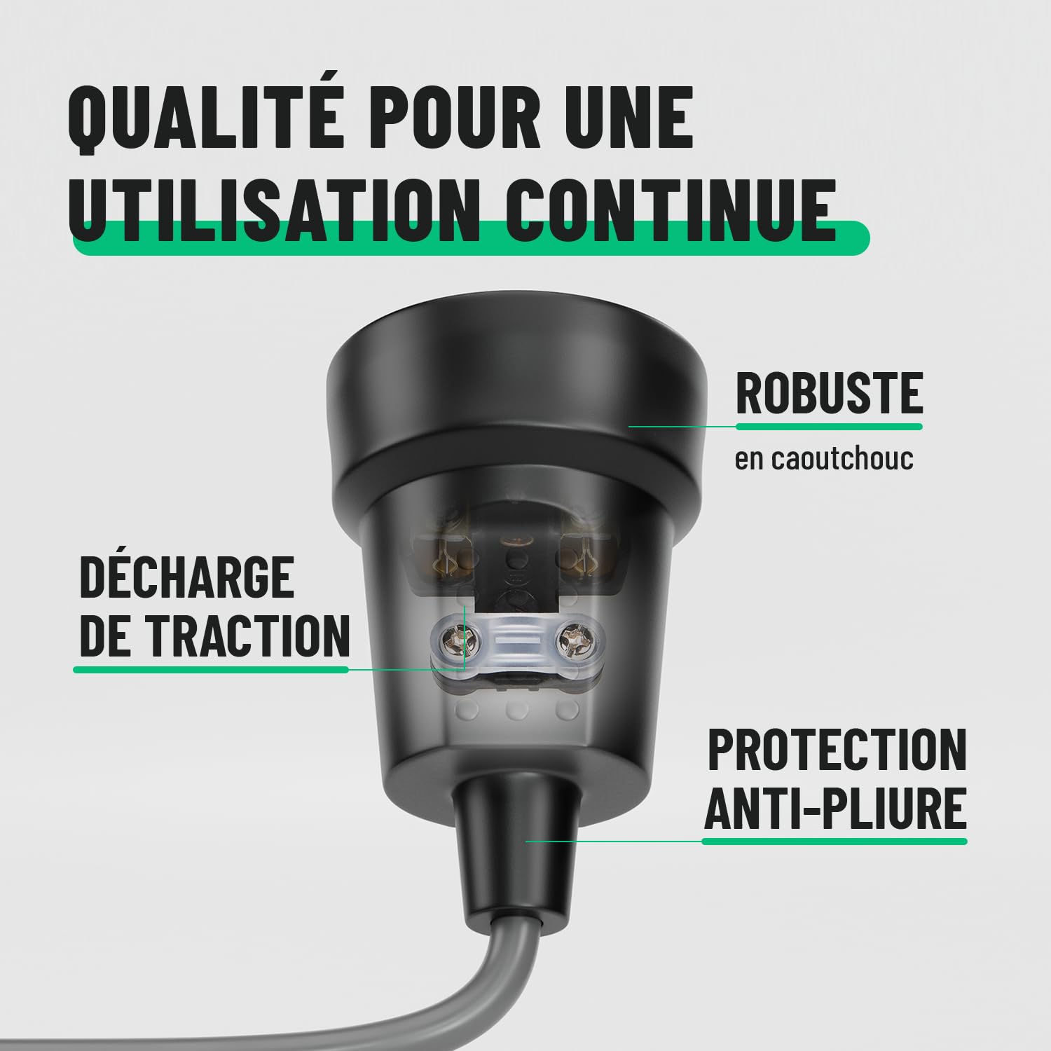 Fiche femelle en caoutchouc anti courbures 250V 16A IP20 noire