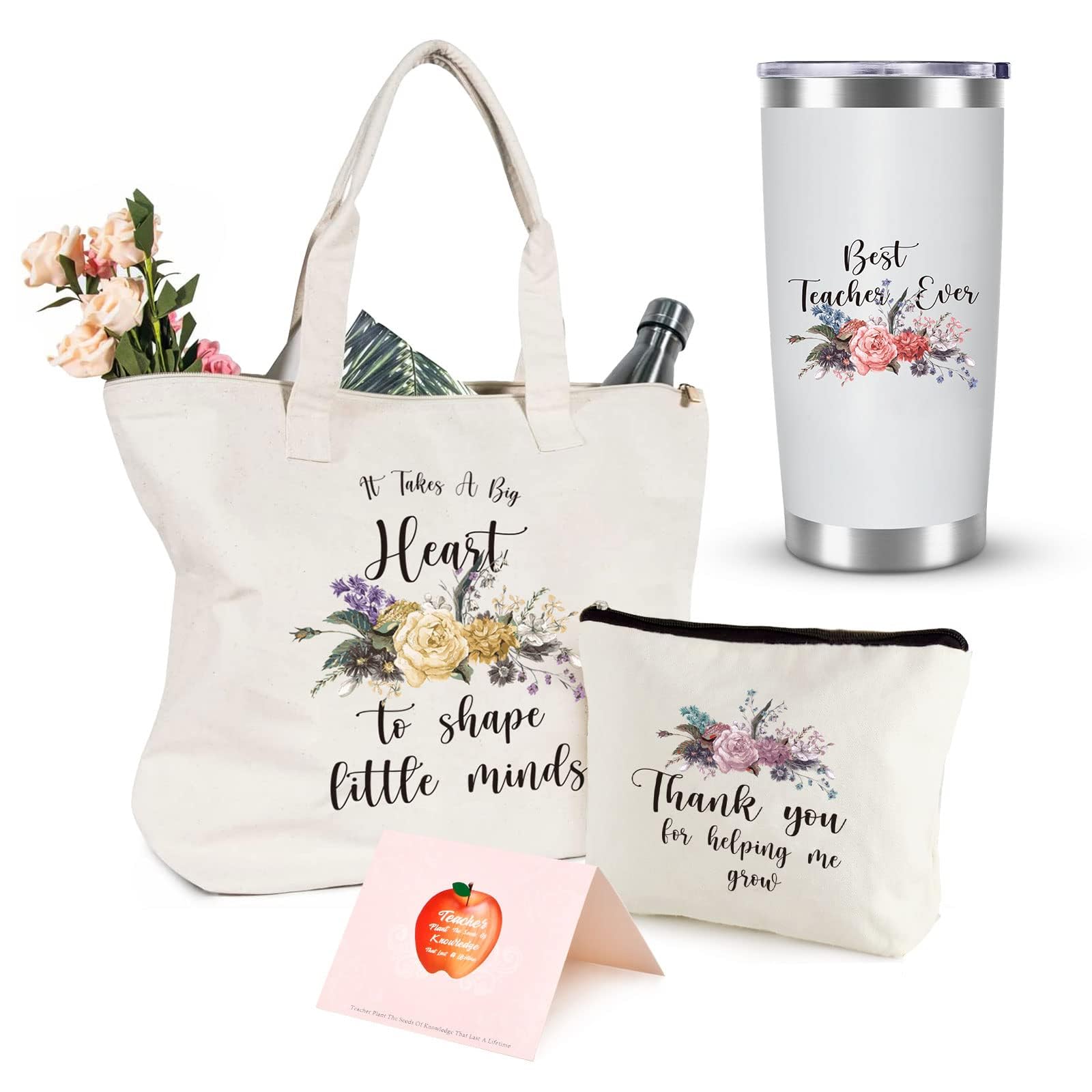 Vspek Teacher Tote Bag, Teacher Appreciation Gifts, Teacher Gifts for Women, Thank You Teacher Present Tote Bag, 20OZ Tumbler, Cosmetic Bag, Greeting Cards