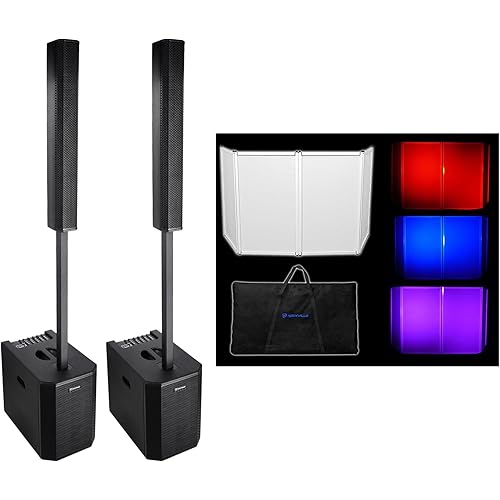 Rockville Pro Audio Bundle with (2) TITAN MIX12C 12" Powered Column Speaker and Sub, 8-Channel Mixer, Bluetooth 5.2 DSP, RFAAW DJ Facade 112" x 48" Aluminum Frame (3 Items)