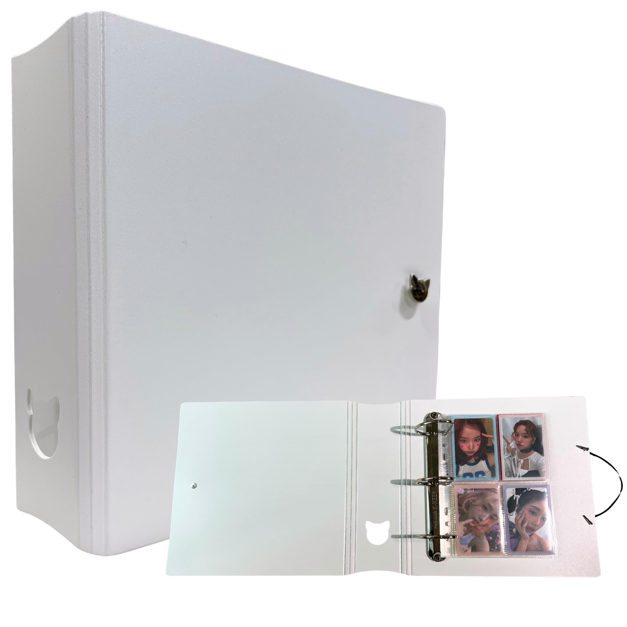 MEOWCAFE K-Keep A5 Wide 2 INCH Binder, Large Capacity Kpop Photocard Binder with 2 Backboards and 25 Single Sided A5 Slim Pages (Minimal White)