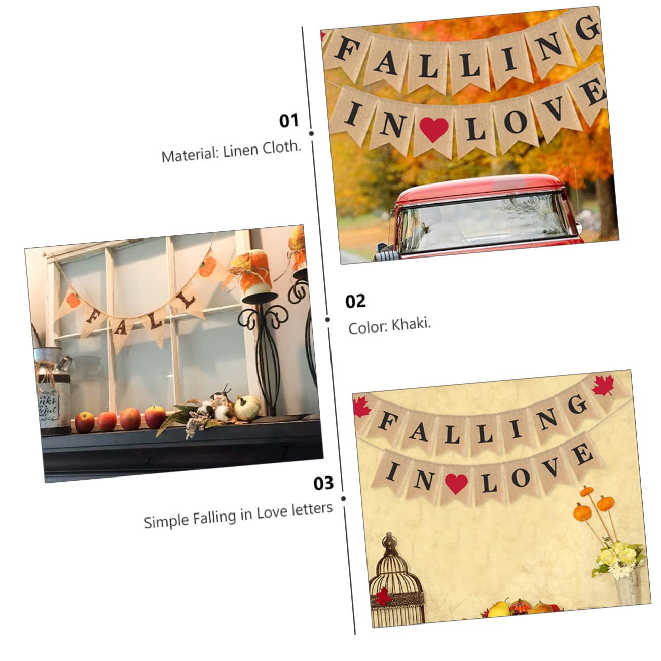 PRETYZOOM 3stücke Hochzeitsbanner Aus Leinenstoff Herbst Dekoration Für Hochzeiten Falling in Love Fotorequisiten Khaki Für Romantische Feiern Und Zuhause