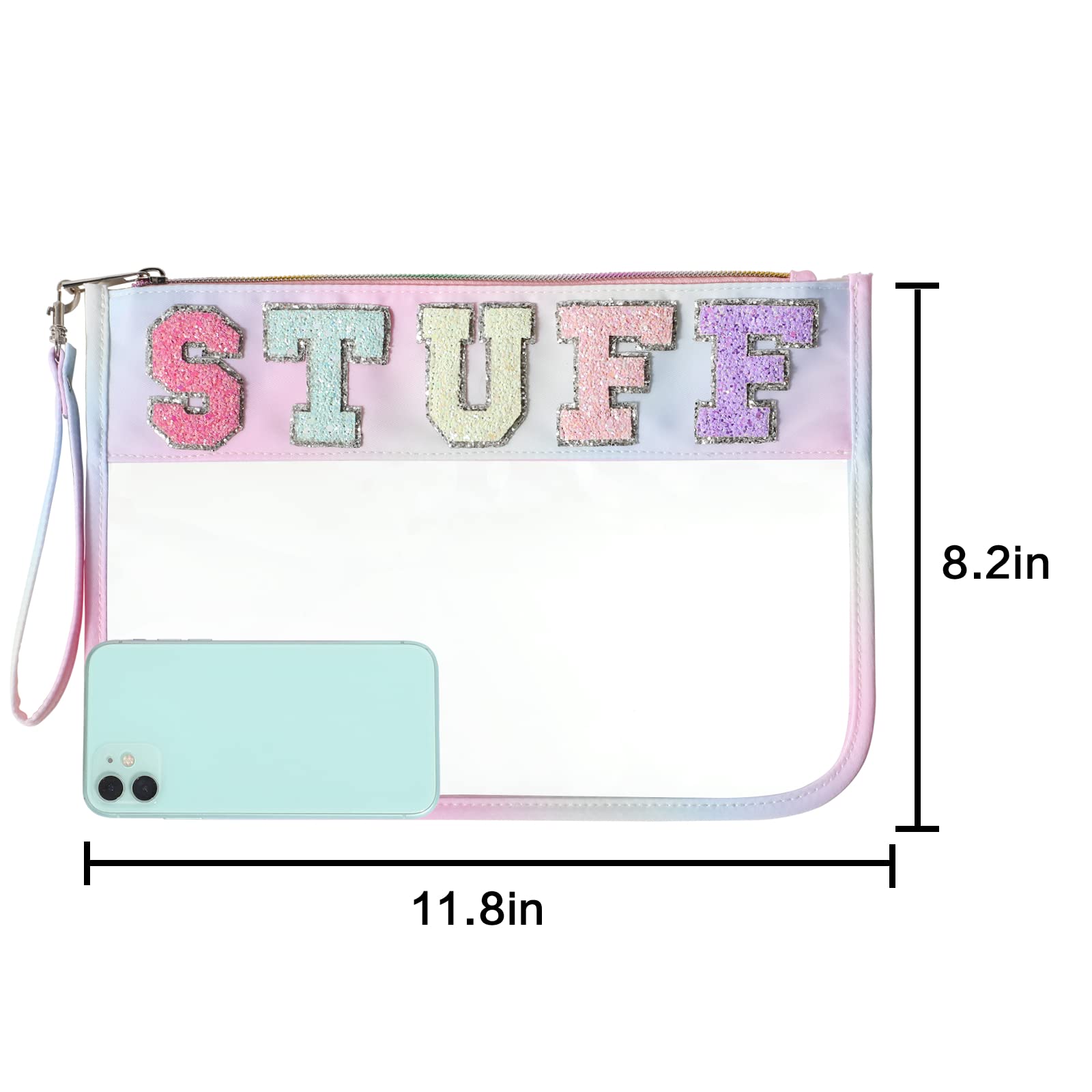 DYSHAYEN Bolsa de Chenilla Transparente con Cremallera para Viajes, Bolsa de cosméticos Transparente de Nailon, Bolsa de Viaje de Maquillaje para Mujer