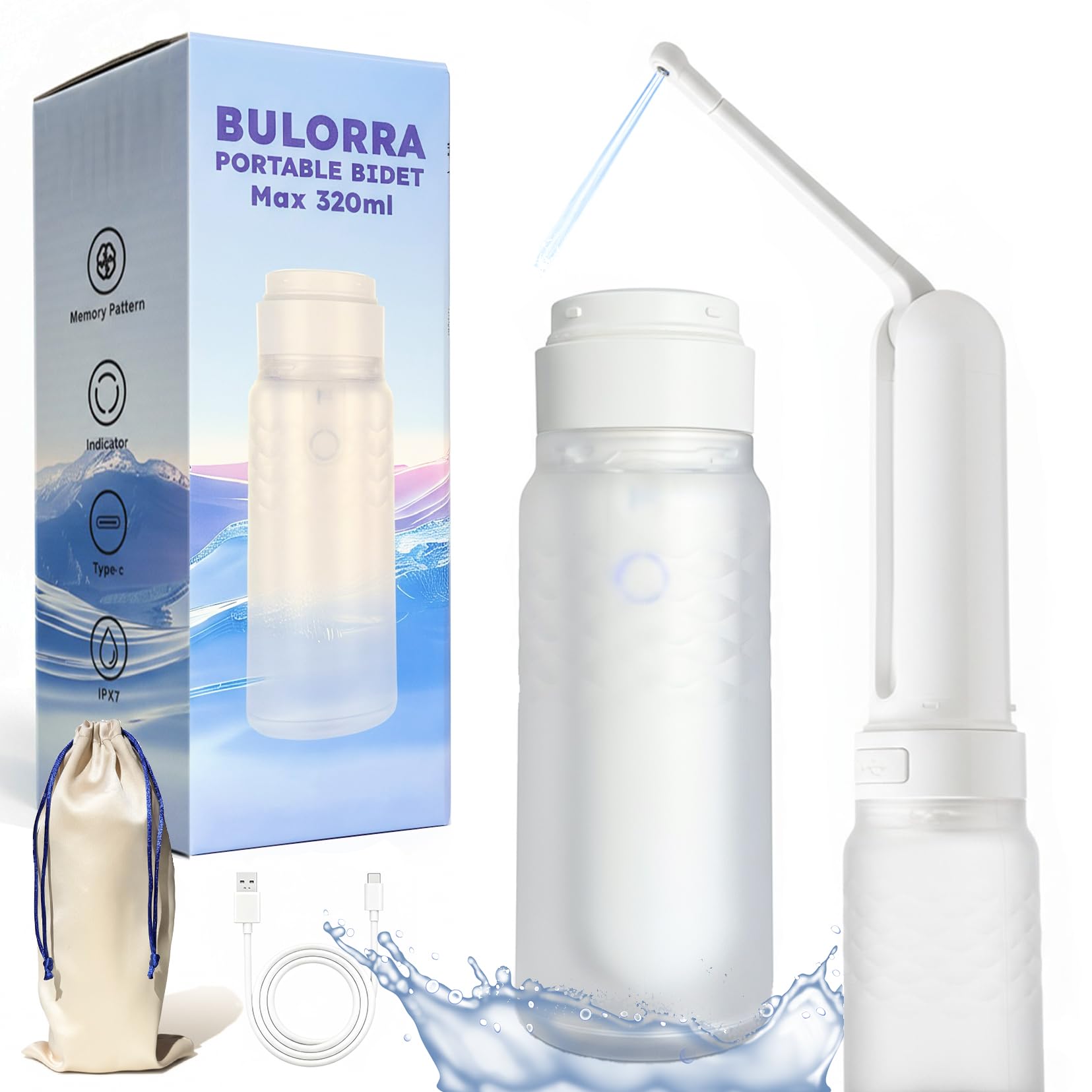 Bidet portatile per viaggi e servizi igienici 320 ml Bidet portatile ricaricabile con batteria da 800 mAh IPX7 impermeabile igiene personale pulizia post-partum cura per donne bambino anziano