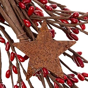 Cwipipberryandstargarland40inchartificialgarlandformantlearchtableandentrywayredburgundy Urban Country Home Decor Cwi pip berry and star garland 40 inch artificial garland for mantle arch table and entryway red burgundy urban country home decor