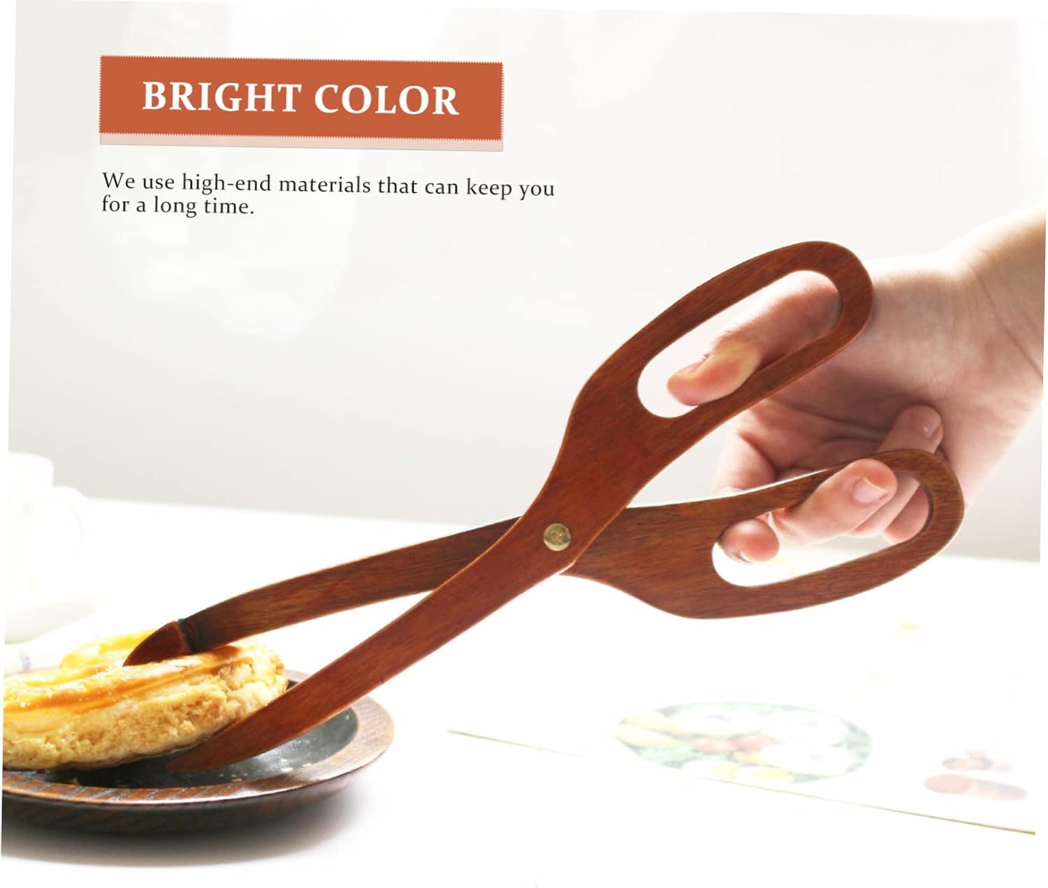 ULTECHNOVO 5pcs Wooden Food Clamp Scissor Shape Tong Comfortable Grip Ideal for Buffet